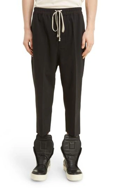Shop Rick Owens Cropped Wool Blend Pants In Black