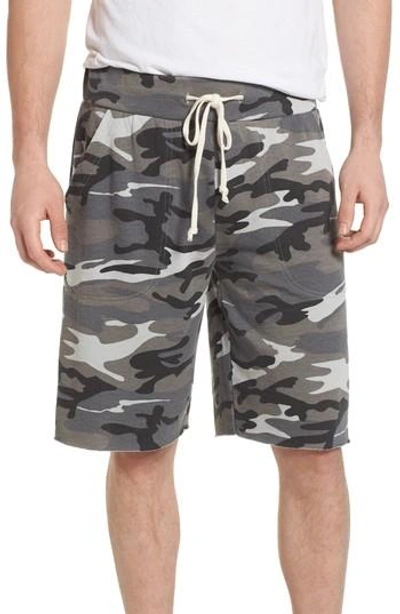 Shop Alternative 'victory' Camo French Terry Knit Cutoff Shorts In Grey Camo Burnout