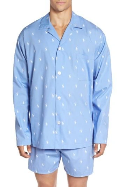 Shop Polo Ralph Lauren 'polo Player' Embroidered Pajama Top In Beach Blue