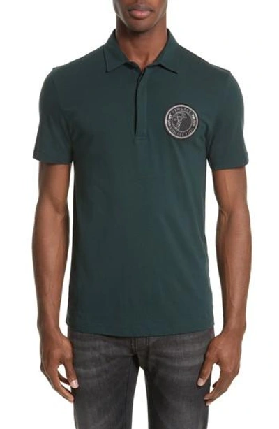Shop Versace Crest Patch Jersey Polo In Jungle Green