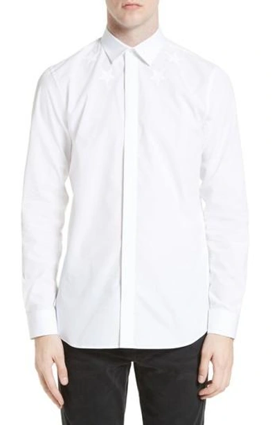 Shop Givenchy Tonal Star Embroidered Sport Shirt In White