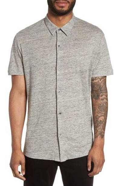 Shop Theory Linen Knit Sport Shirt In Grey Heather
