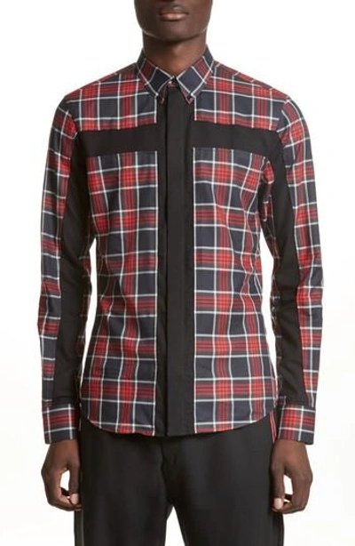 Shop Givenchy Panel Check Sport Shirt In Red