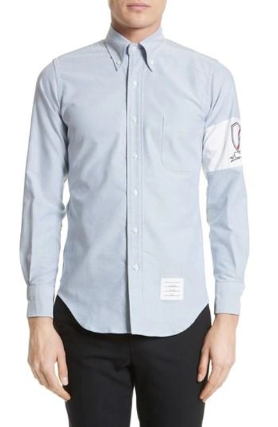 Shop Thom Browne Embroidered Arm Band Sport Shirt In Blue