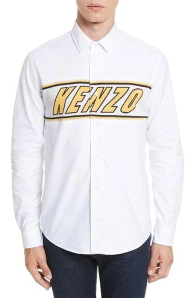 Shop Kenzo Knit Logo Woven Shirt In White