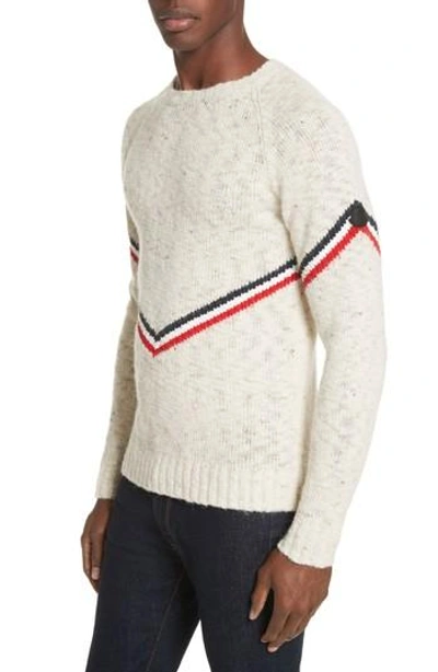 Shop Moncler Stripe Donegal Crewneck Sweater In Off White