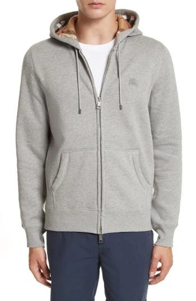 Shop Burberry Claredon Regular Fit Zip Hoodie In Pale Grey Melange