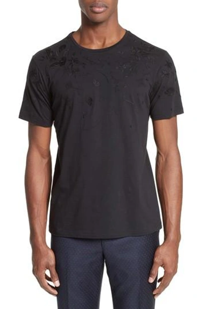 Shop The Kooples Floral Embroidered T-shirt In Black
