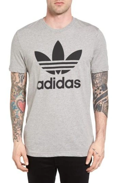 Shop Adidas Originals Trefoil Graphic T-shirt In Grey Heather/ Grey Heather