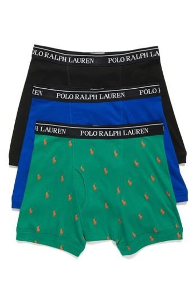 Shop Polo Ralph Lauren Assorted 3-pack Cotton Boxer Briefs In English Green/ Black/ Blue