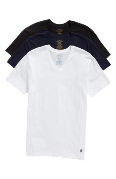 Shop Polo Ralph Lauren 3-pack V-neck T-shirts In White/ Cruise Navy/ Black