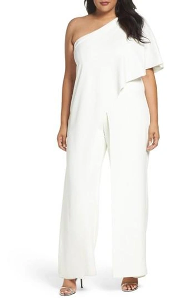 Shop Adrianna Papell One-shoulder Jumpsuit In Ivory