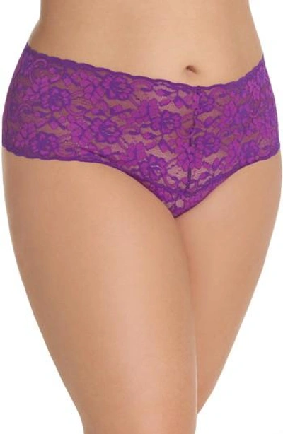 Shop Hanky Panky Cross Dye Lace Retro Thong In Purple Velvet/silk Rose