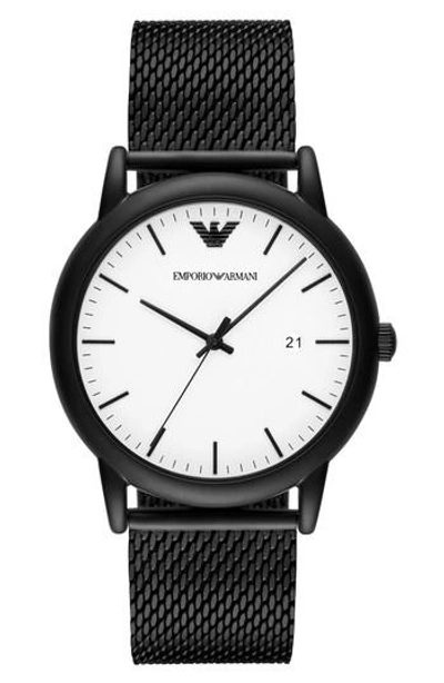 Shop Emporio Armani Mesh Strap Watch, 43mm In White/ Black
