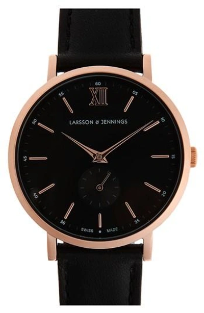 Shop Larsson & Jennings Lugano Leather Strap Watch, 38mm In Black/ Rose Gold
