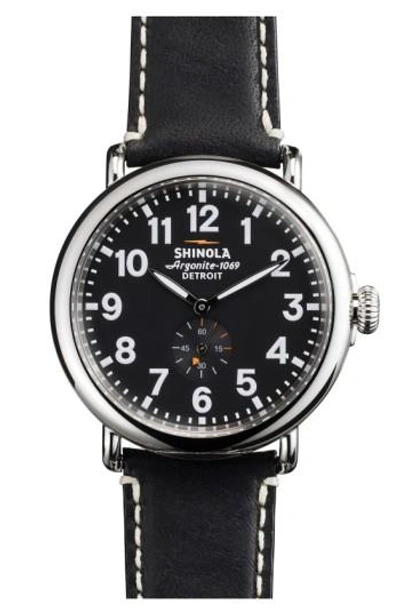 Shop Shinola 'the Runwell' Leather Strap Watch, 41mm In Black