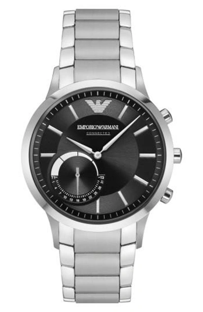Shop Emporio Armani Bracelet Hybrid Smart Watch, 43mm In Silver/ Black