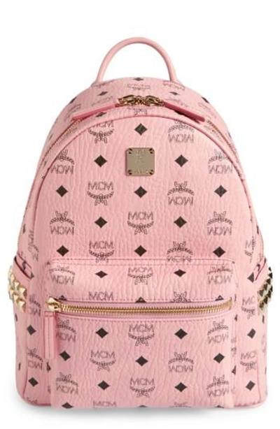 Shop Mcm Small Stark Side Stud Coated Canvas Backpack - Pink In Soft Pink