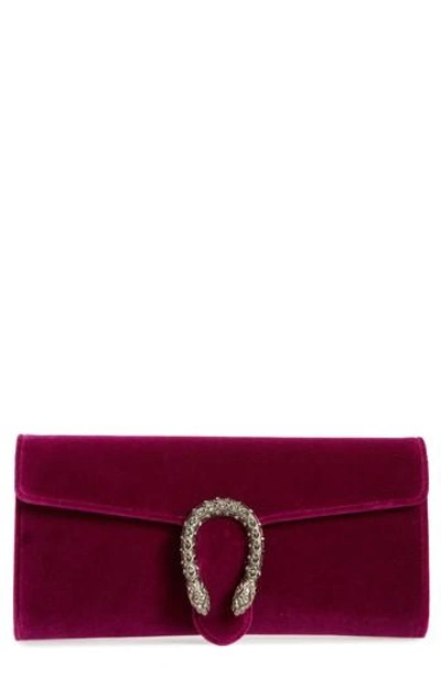 Shop Gucci Dionysus Velvet Clutch - Purple In Fuschia/blk Diamond