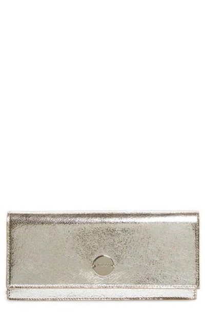 Shop Jimmy Choo Fie Metallic Leather Clutch - Metallic In Champagne