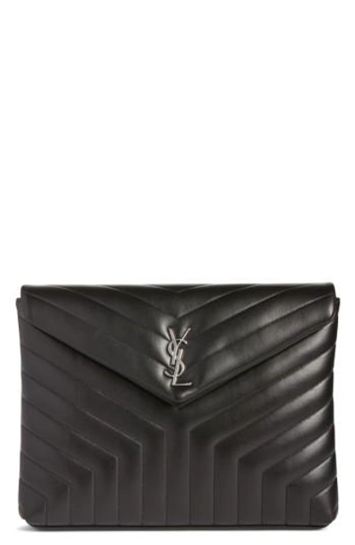 Shop Saint Laurent Large Loulou Matelasse Leather Pouch - Grey In Nero
