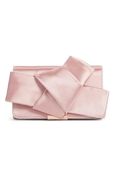Shop Ted Baker Fefee Satin Knotted Bow Clutch - Pink In Light Pink