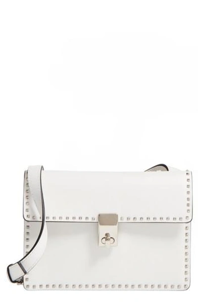 Shop Valentino Small Rockstud Leather Shoulder Bag - White In Bianco