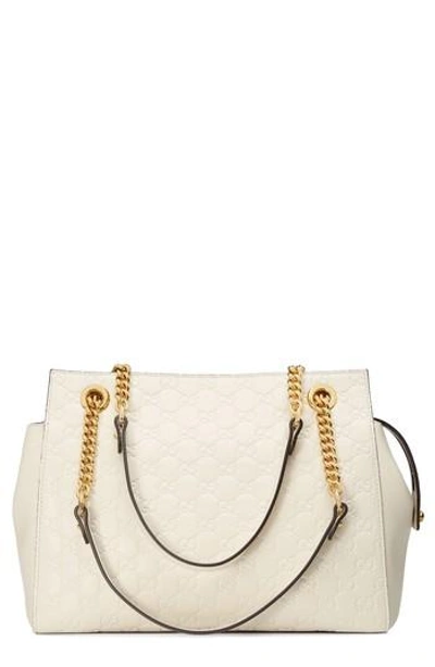 Shop Gucci Signature Soft Leather Shoulder Bag - White In Mystic White