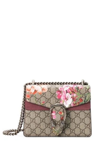 Shop Gucci Mini Dionysus Gg Blooms Canvas & Suede Shoulder Bag - Beige In Beige Ebony Multi /dry Rose