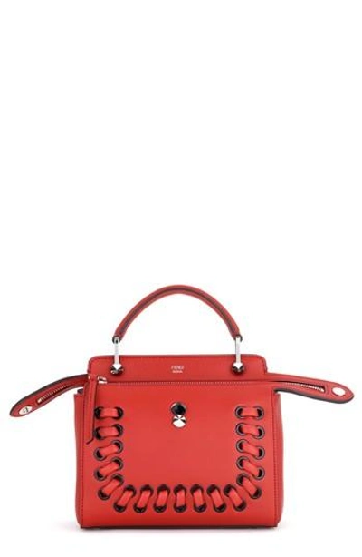 Shop Fendi Dotcom Click Lace-up Leather Satchel - Red In Bloody Mary