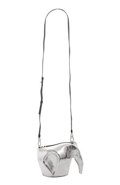 Shop Loewe Mini Elephant Calfskin Leather Crossbody Bag - Metallic In Silver