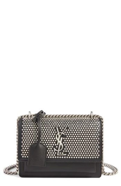 Shop Saint Laurent Small Sunset Studded Leather Shoulder Bag - Black In Nero