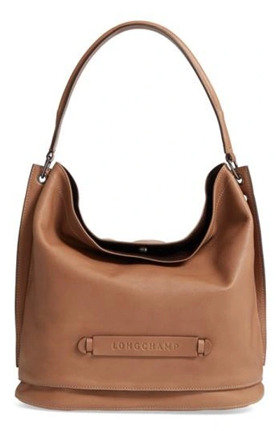 Shop Longchamp '3d' Leather Hobo - Beige In Taupe