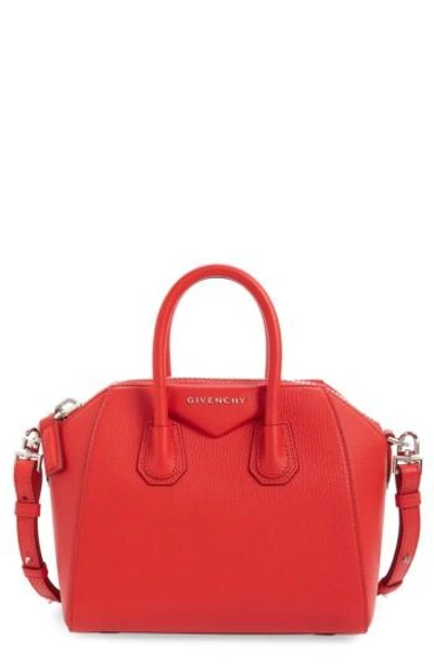 Shop Givenchy 'mini Antigona' Sugar Leather Satchel - Red In Medium Red