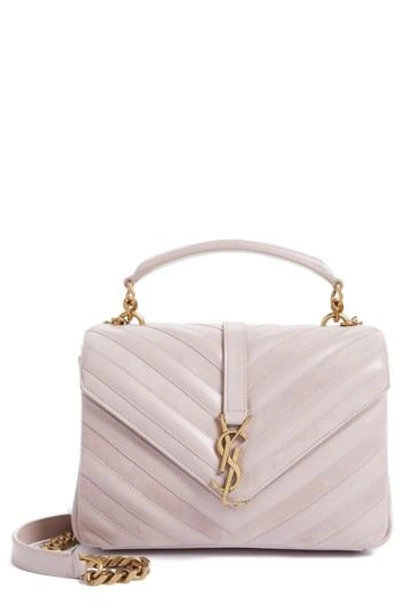 Shop Saint Laurent Medium College Patchwork Suede & Leather Shoulder Bag - Pink In Rose Poudre
