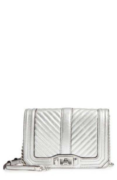 Shop Rebecca Minkoff Small Love Leather Crossbody Bag In Silver