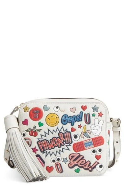 Shop Anya Hindmarch Allover Sticker Leather Crossbody Bag - White In Chalk