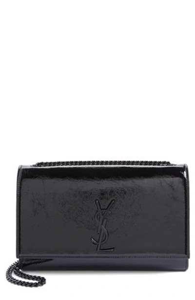 Shop Saint Laurent Medium Kate Glazed Leather Crossbody Bag - Black In Noir