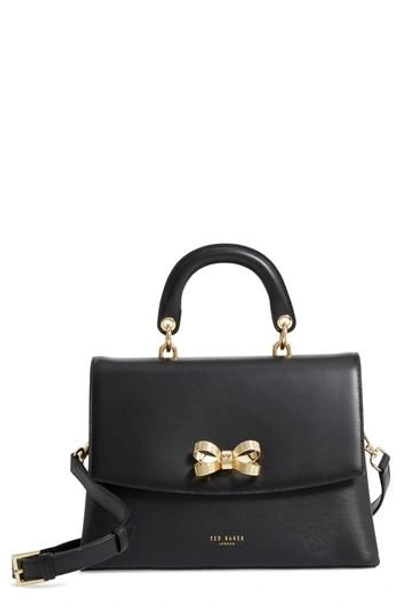 Ted Baker Lauree Looped Bow Leather Satchel - Black In Black/gold | ModeSens