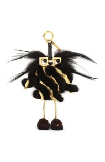Shop Fendi Faces Hypnoteyes Genuine Fur Bag Charm With Slippers - Metallic In Soft Gold/black
