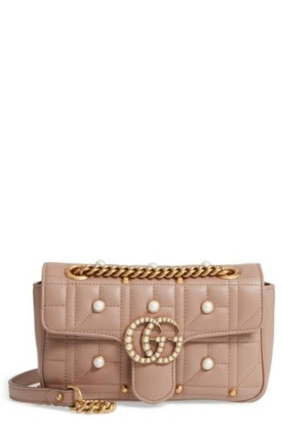 Shop Gucci Mini Gg Marmont 2.0 Imitation Pearl Logo Matelasse Leather Shoulder Bag - None In Nero/cream