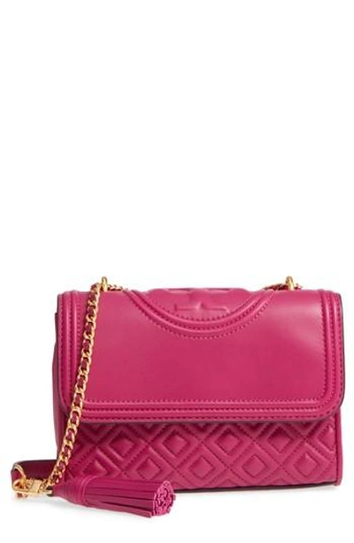 Shop Tory Burch Small Fleming Quilted Lambskin Leather Convertible Shoulder Bag - Purple In Party Fuchsia
