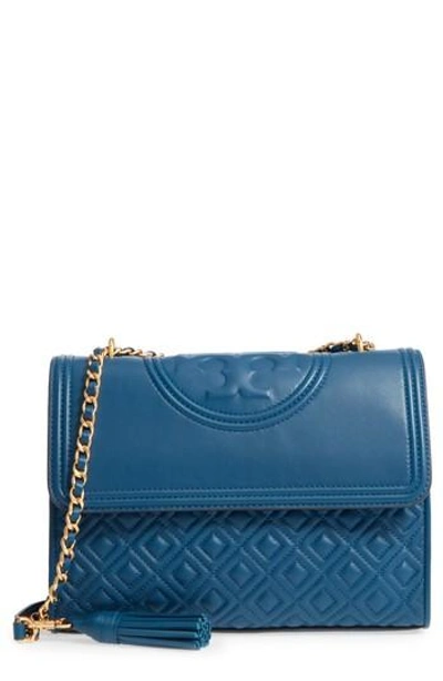 Shop Tory Burch Fleming Quilted Lambskin Leather Convertible Shoulder Bag - Blue In Symphony Blue