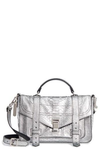 Shop Proenza Schouler Medium Ps1 Snakeskin Embossed Metallic Leather Satchel - Metallic In Silver