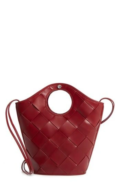 Shop Elizabeth And James Small Market Woven Leather Crossbody Shopper - Red In Cranberry