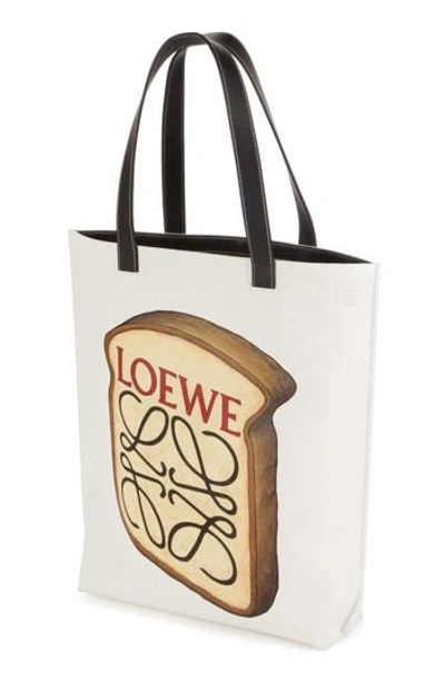 Shop Loewe Toast Logo Canvas Tote - Beige In Off-white/ Black