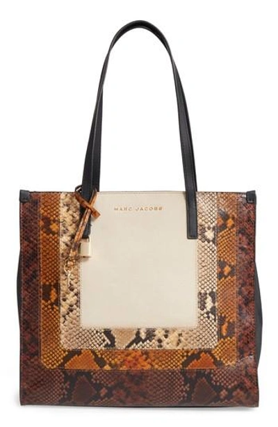 Shop Marc Jacobs The Snake Grind Leather Tote - Brown In Papyrus Multi