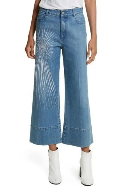 Shop Stella Mccartney Studded Denim Culottes In Classic Blue Jeans