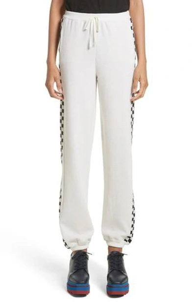 Shop Stella Mccartney Check Stripe Wool Joggers In Ivory/ Black