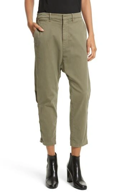 Shop Nili Lotan Jackson Side Zip Detail Drop Waist Crop Pants In Army Green